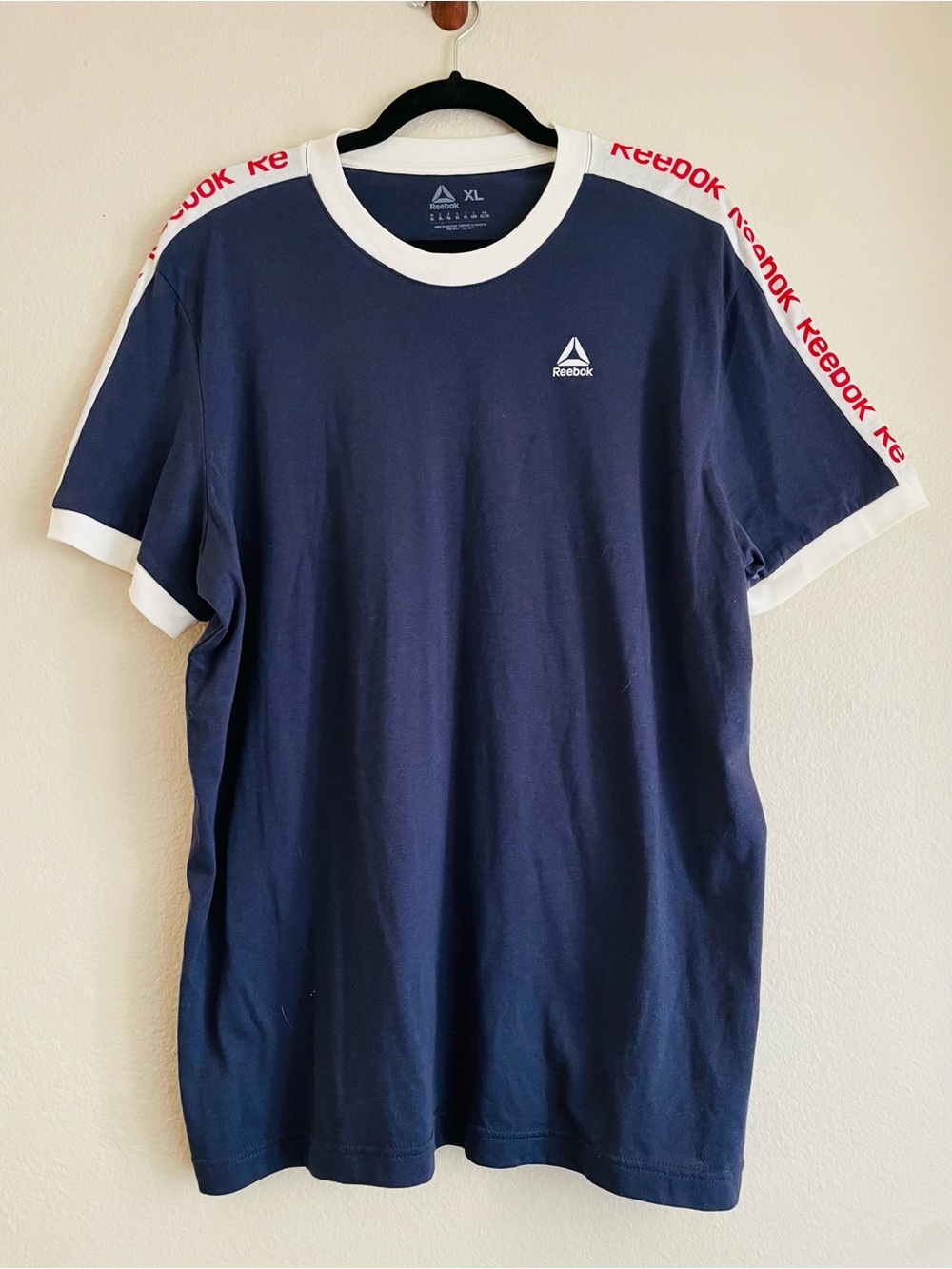 Reebok Navy Short-Sleeve Tee with White Trim and Red Shoulder Logo
